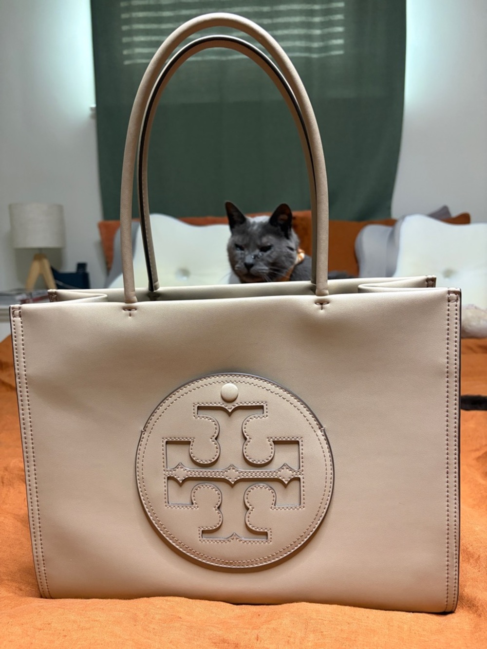 Tory Burch Nude Beige Leather Logo Tote - Ella